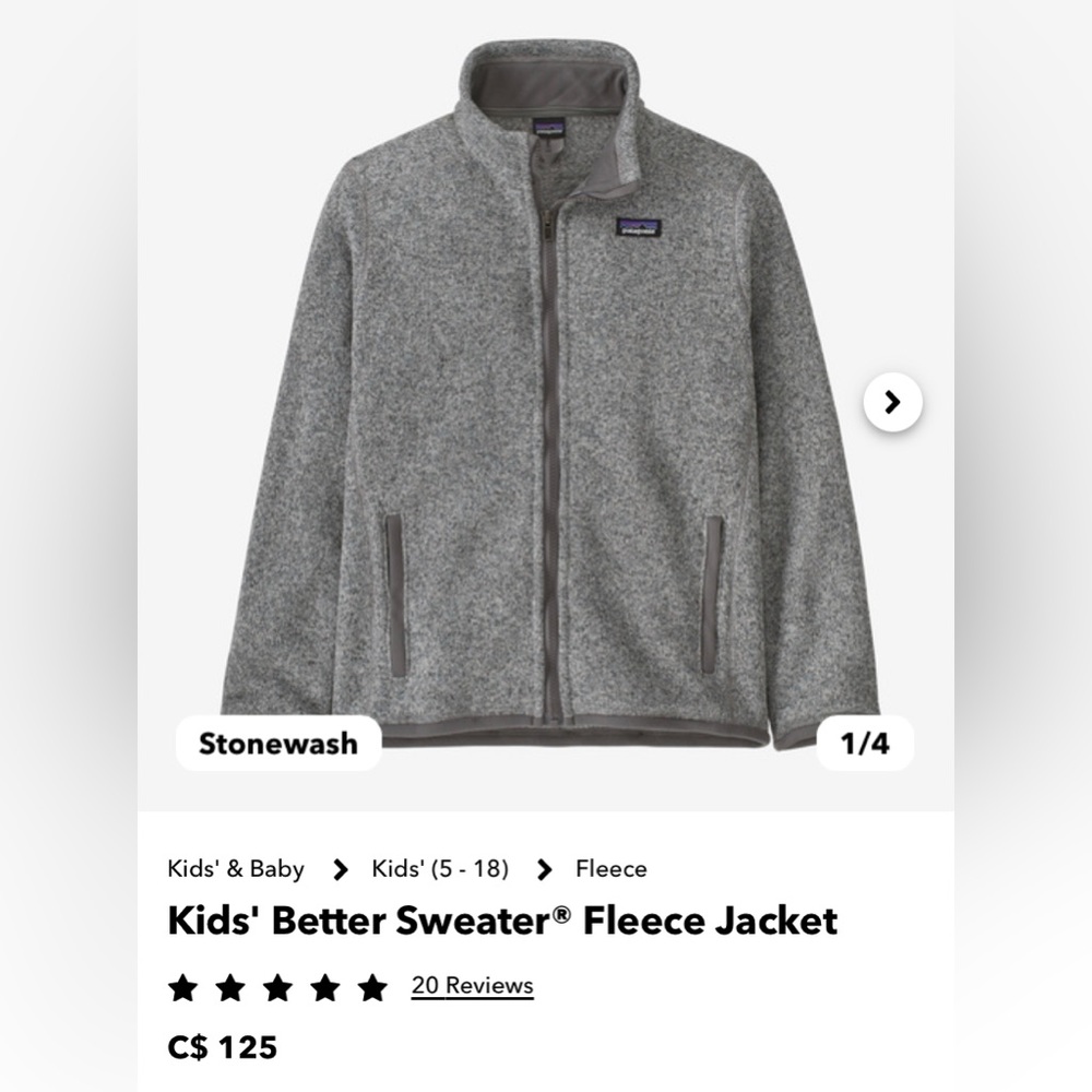 Patagonia Better Sweater Kids size XL 14